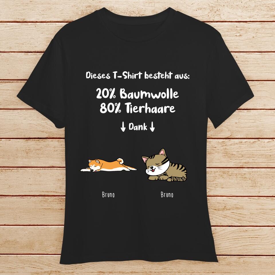 Personalisiertes T-Shirt - 20% Baumwolle - 80% Tierhaare mit 1-6 Hunden/Katzen - Lazy Pets