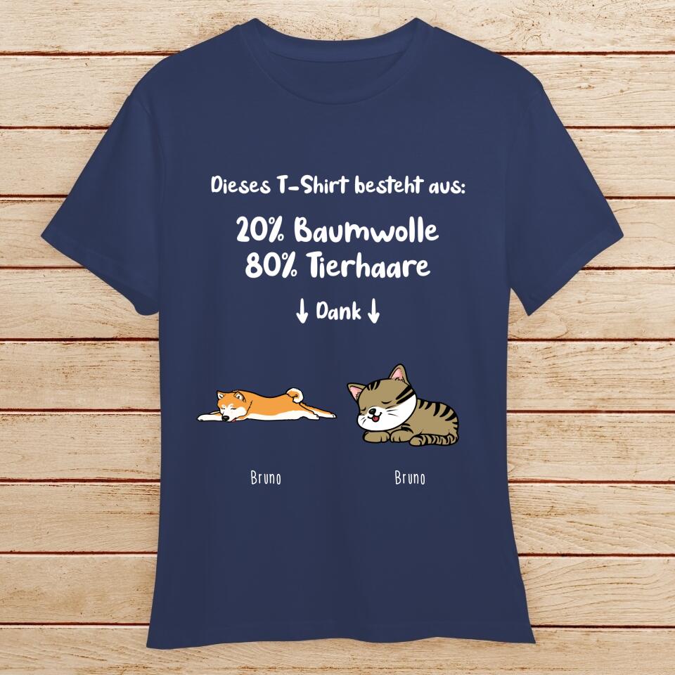 Personalisiertes T-Shirt - 20% Baumwolle - 80% Tierhaare mit 1-6 Hunden/Katzen - Lazy Pets