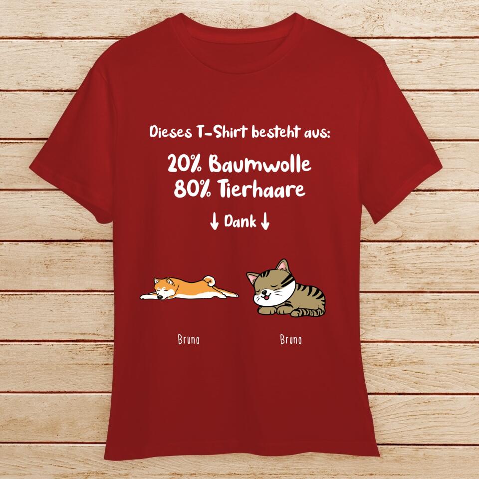 Personalisiertes T-Shirt - 20% Baumwolle - 80% Tierhaare mit 1-6 Hunden/Katzen - Lazy Pets