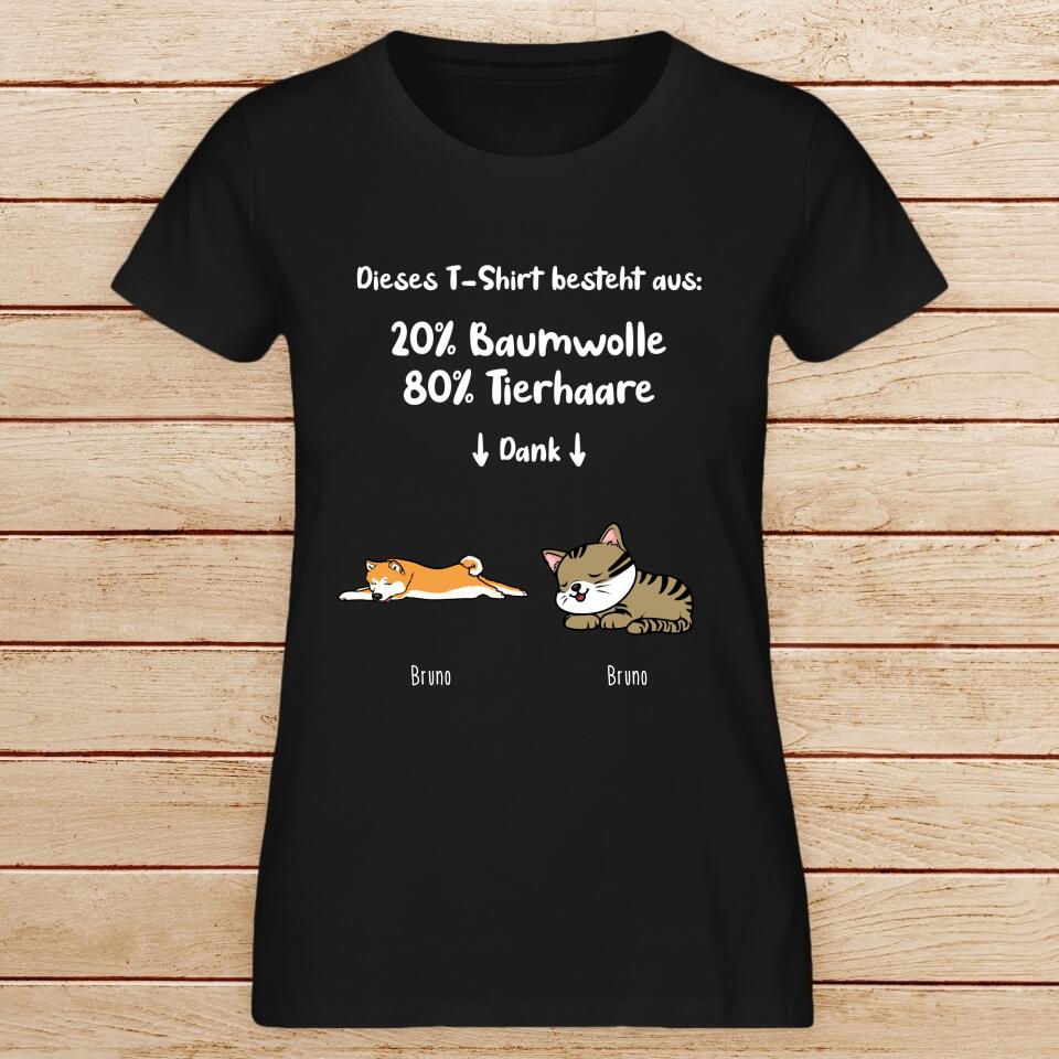 Personalisiertes T-Shirt - 20% Baumwolle - 80% Tierhaare mit 1-6 Hunden/Katzen - Lazy Pets
