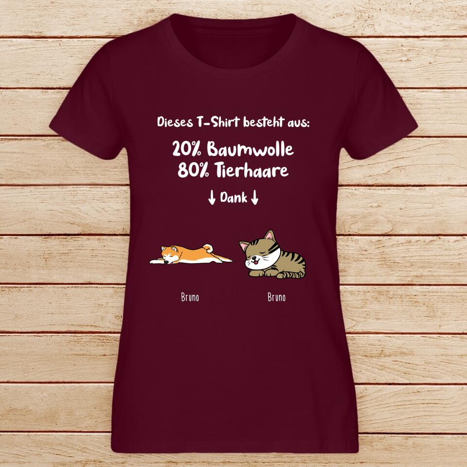 Personalisiertes T-Shirt - 20% Baumwolle - 80% Tierhaare mit 1-6 Hunden/Katzen - Lazy Pets