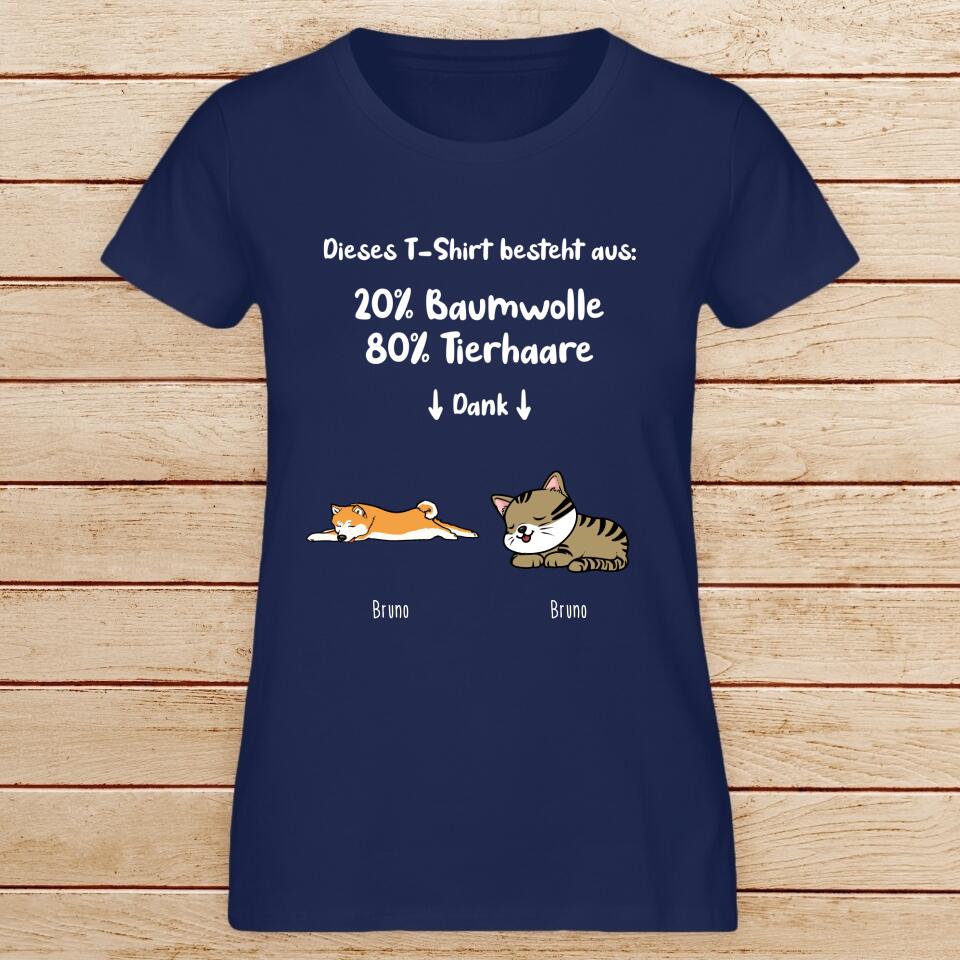 Personalisiertes T-Shirt - 20% Baumwolle - 80% Tierhaare mit 1-6 Hunden/Katzen - Lazy Pets