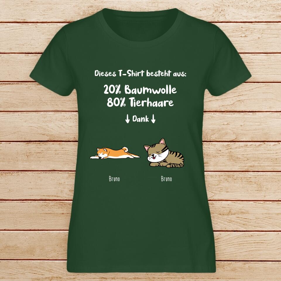 Personalisiertes T-Shirt - 20% Baumwolle - 80% Tierhaare mit 1-6 Hunden/Katzen - Lazy Pets