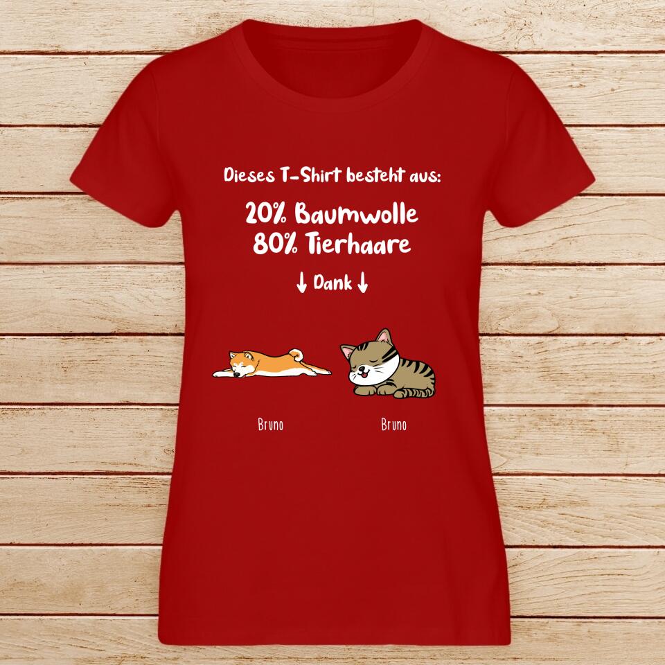 Personalisiertes T-Shirt - 20% Baumwolle - 80% Tierhaare mit 1-6 Hunden/Katzen - Lazy Pets