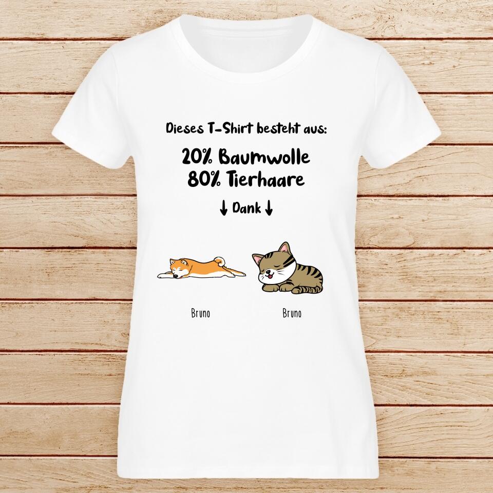Personalisiertes T-Shirt - 20% Baumwolle - 80% Tierhaare mit 1-6 Hunden/Katzen - Lazy Pets