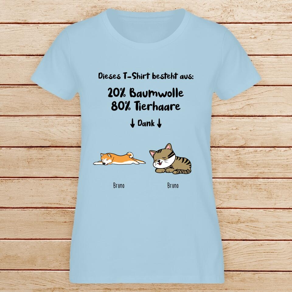 Personalisiertes T-Shirt - 20% Baumwolle - 80% Tierhaare mit 1-6 Hunden/Katzen - Lazy Pets