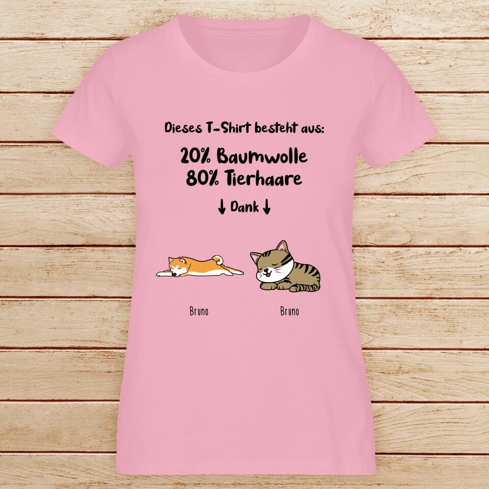 Personalisiertes T-Shirt - 20% Baumwolle - 80% Tierhaare mit 1-6 Hunden/Katzen - Lazy Pets