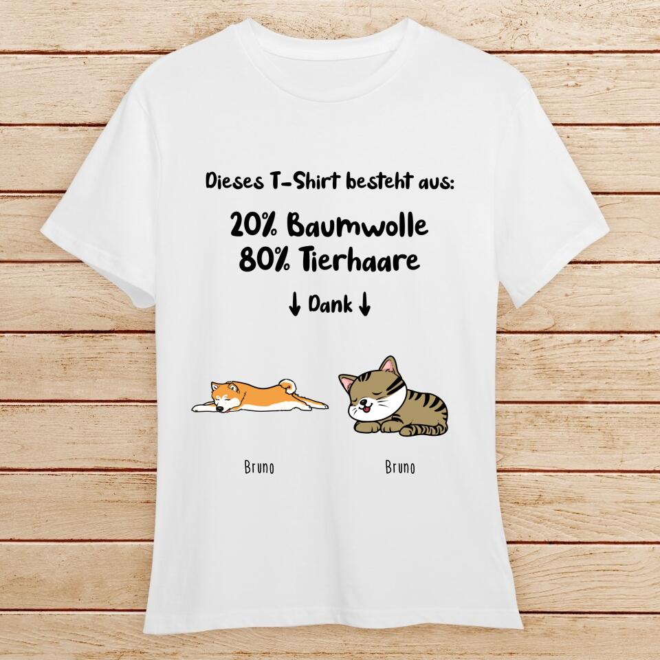 Personalisiertes T-Shirt - 20% Baumwolle - 80% Tierhaare mit 1-6 Hunden/Katzen - Lazy Pets