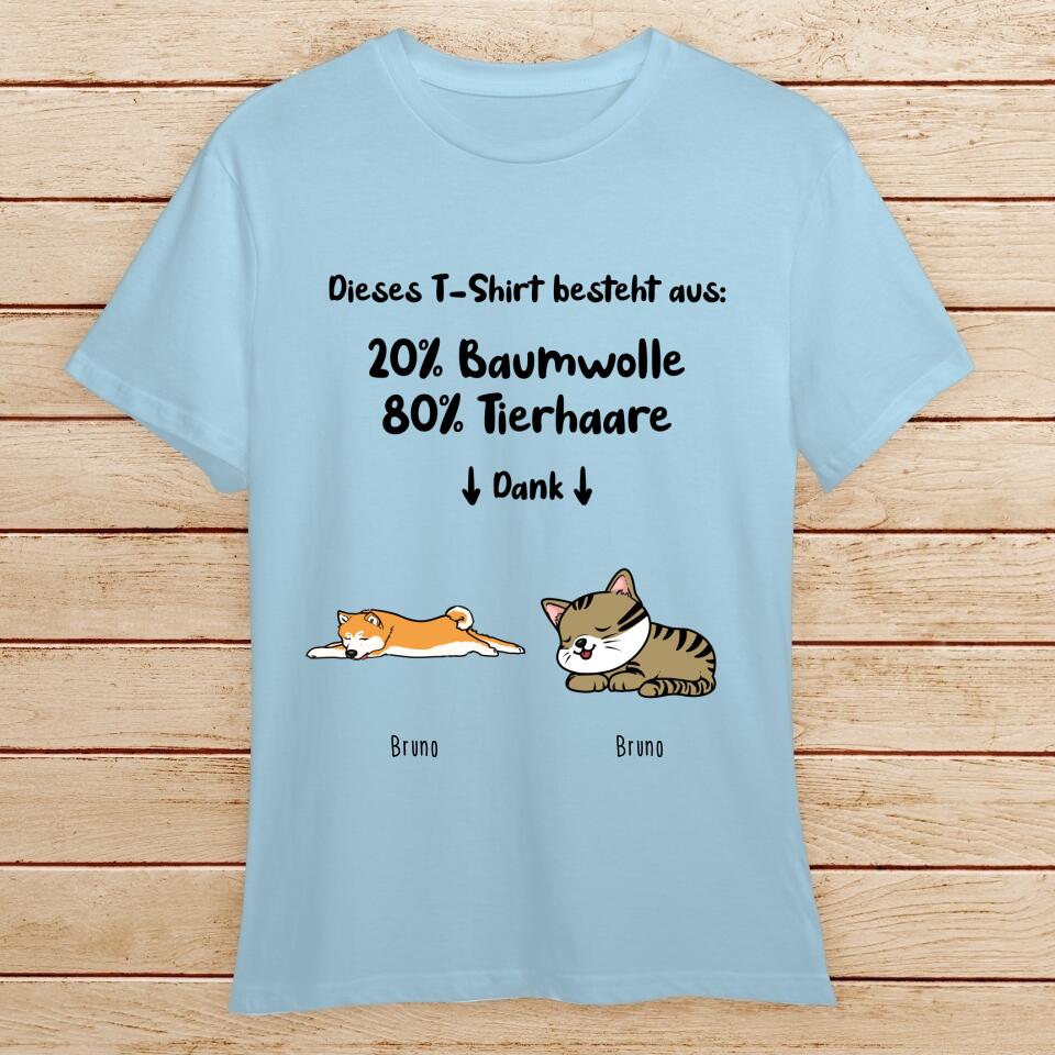 Personalisiertes T-Shirt - 20% Baumwolle - 80% Tierhaare mit 1-6 Hunden/Katzen - Lazy Pets