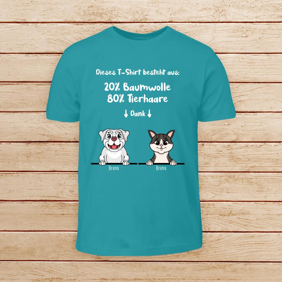 Personalisiertes Baby/Kinder T-Shirt - 20% Baumwolle - 80% Tierhaare mit 1-6 Hunden/Katzen