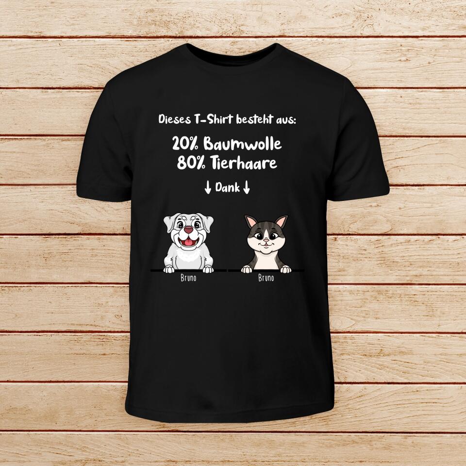 Personalisiertes Baby/Kinder T-Shirt - 20% Baumwolle - 80% Tierhaare mit 1-6 Hunden/Katzen