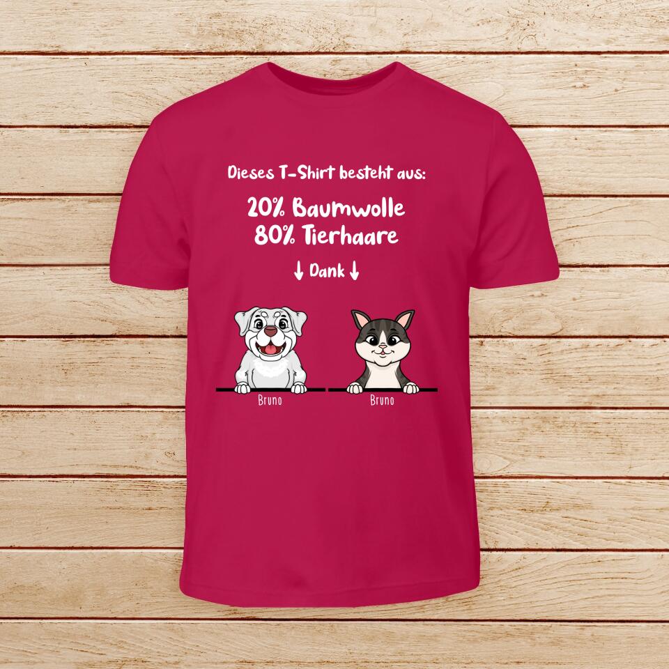 Personalisiertes Baby/Kinder T-Shirt - 20% Baumwolle - 80% Tierhaare mit 1-6 Hunden/Katzen