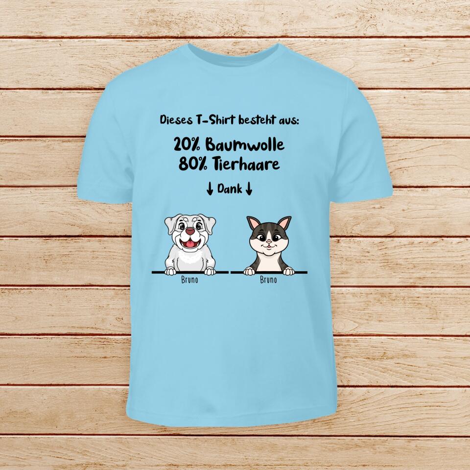 Personalisiertes Baby/Kinder T-Shirt - 20% Baumwolle - 80% Tierhaare mit 1-6 Hunden/Katzen