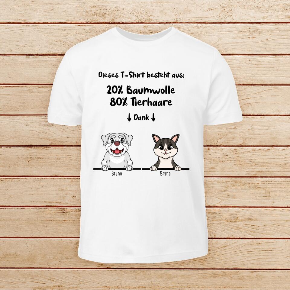 Personalisiertes Baby/Kinder T-Shirt - 20% Baumwolle - 80% Tierhaare mit 1-6 Hunden/Katzen