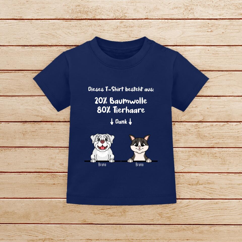 Personalisiertes Baby/Kinder T-Shirt - 20% Baumwolle - 80% Tierhaare mit 1-6 Hunden/Katzen