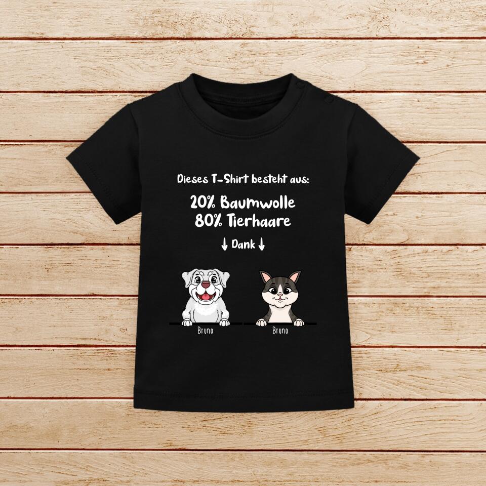 Personalisiertes Baby/Kinder T-Shirt - 20% Baumwolle - 80% Tierhaare mit 1-6 Hunden/Katzen