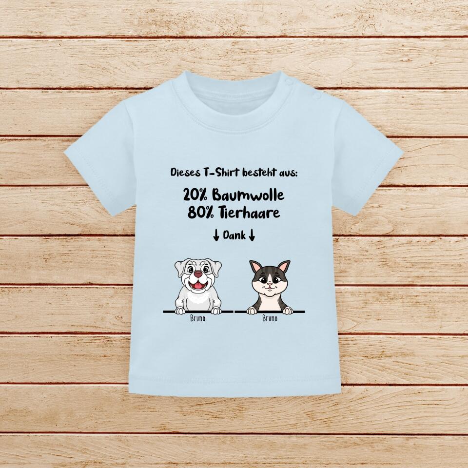 Personalisiertes Baby/Kinder T-Shirt - 20% Baumwolle - 80% Tierhaare mit 1-6 Hunden/Katzen