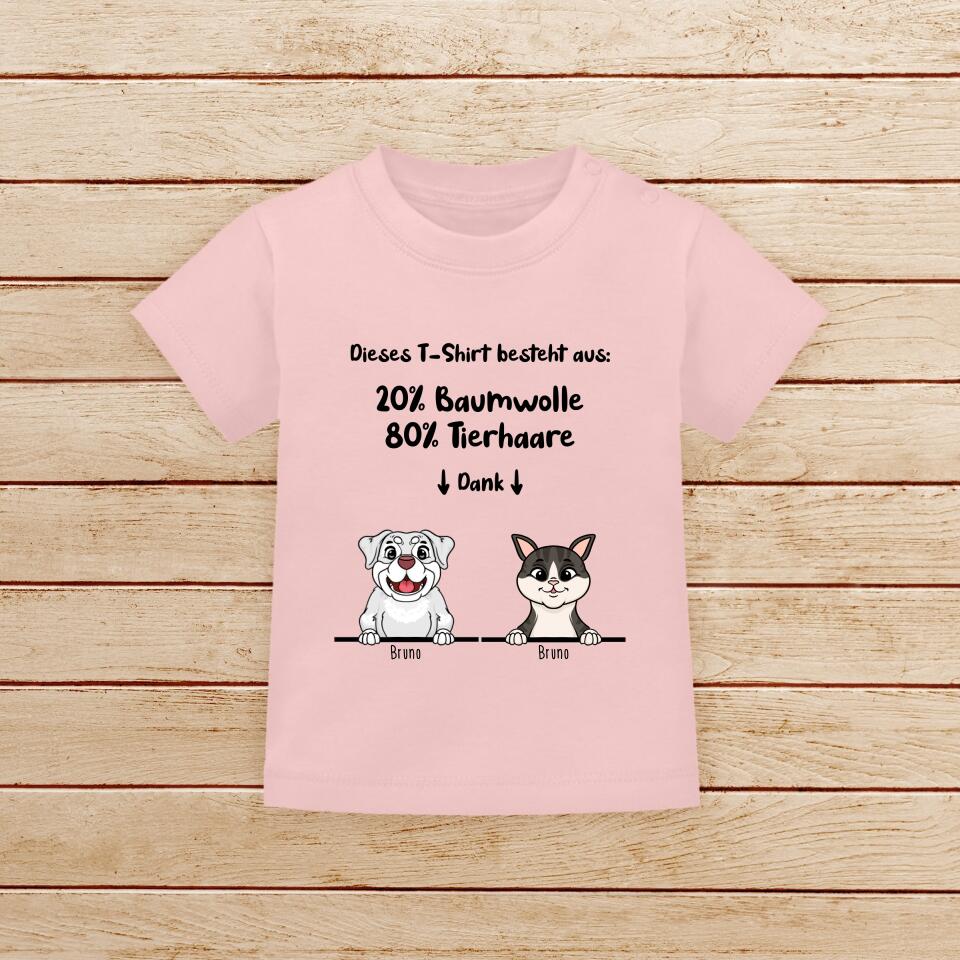 Personalisiertes Baby/Kinder T-Shirt - 20% Baumwolle - 80% Tierhaare mit 1-6 Hunden/Katzen