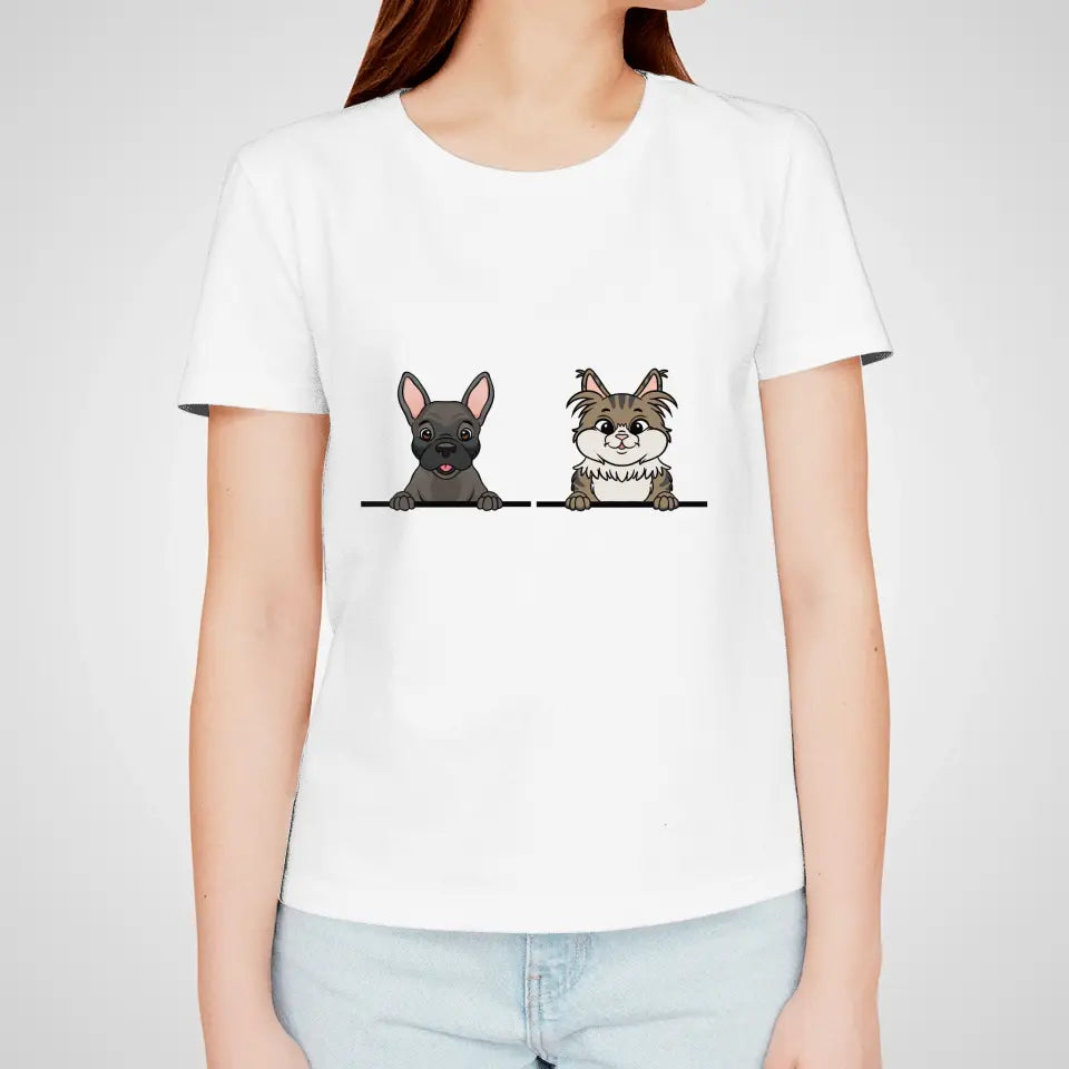 Personalisiertes T-Shirt - Mich gibt es nur mit Hund/Katze (1-6 spähende Hunde/Katzen)