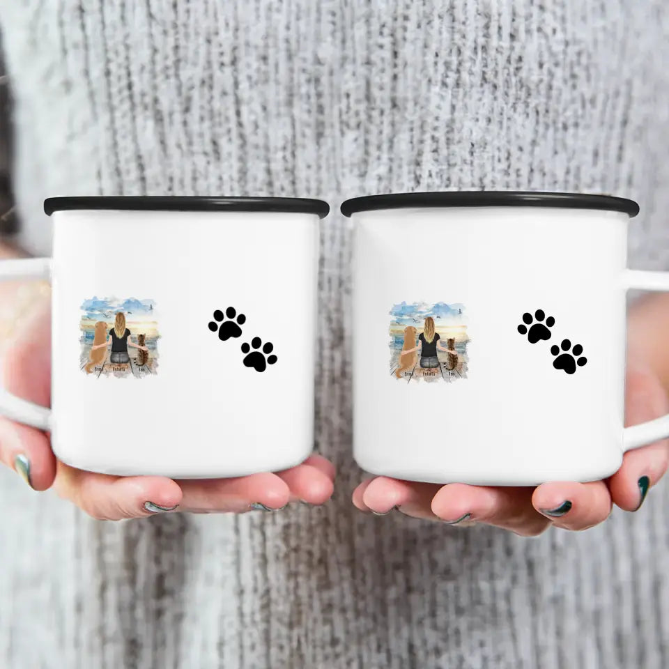 Personalisierte Tasse mit Hund/Katze/Frau (1 Hunde + 1 Katze + 1 Frau)