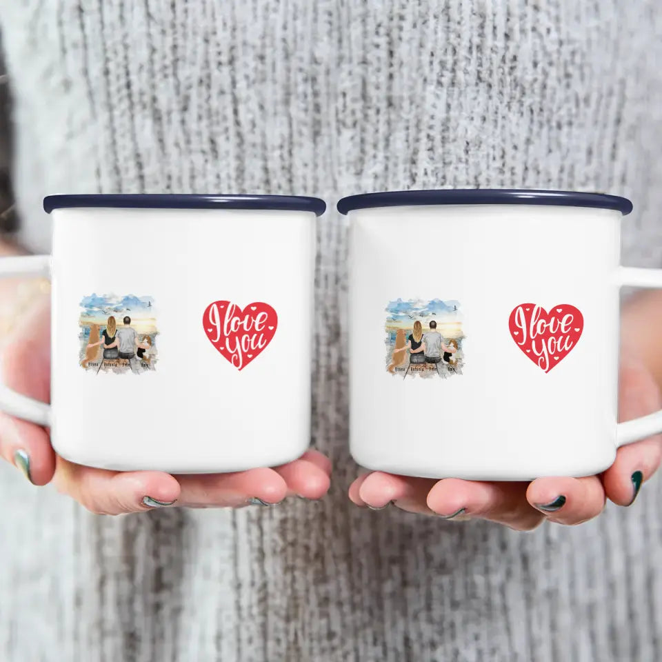 Personalisierte Tasse mit Pärchen und 2 Hunden