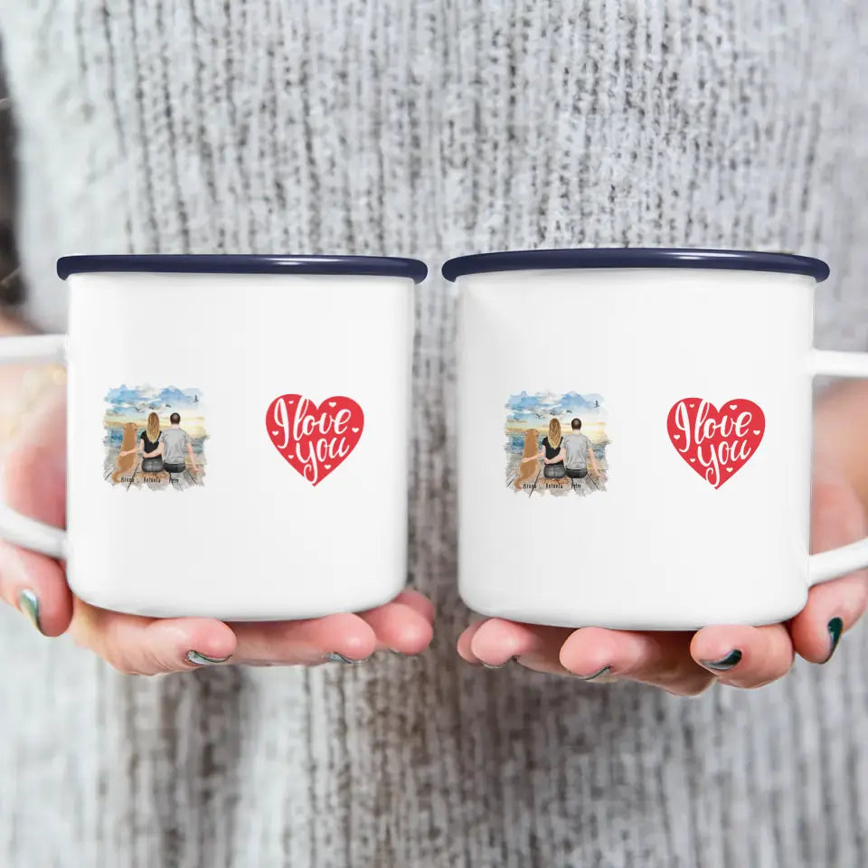 Personalisierte Tasse mit Pärchen und 1 Hund