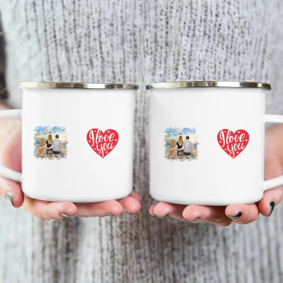 Personalisierte Tasse mit Pärchen und 1 Hund