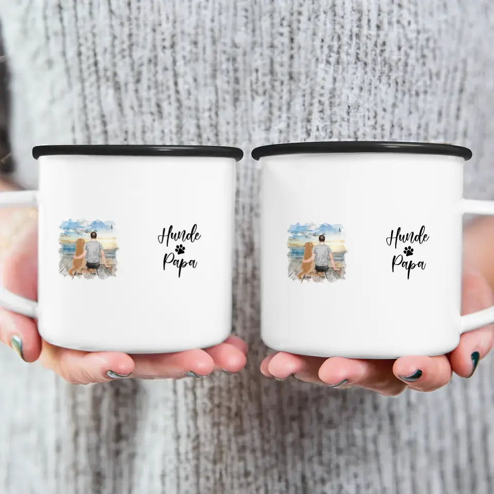 Personalisierte Tasse mit Hund und Mann (1 Hund + 1 Mann)