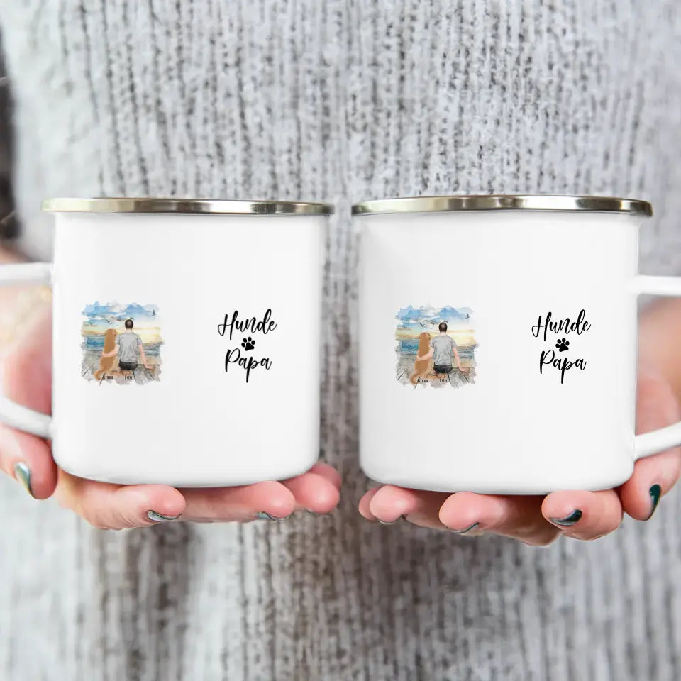 Personalisierte Tasse mit Hund und Mann (1 Hund + 1 Mann)