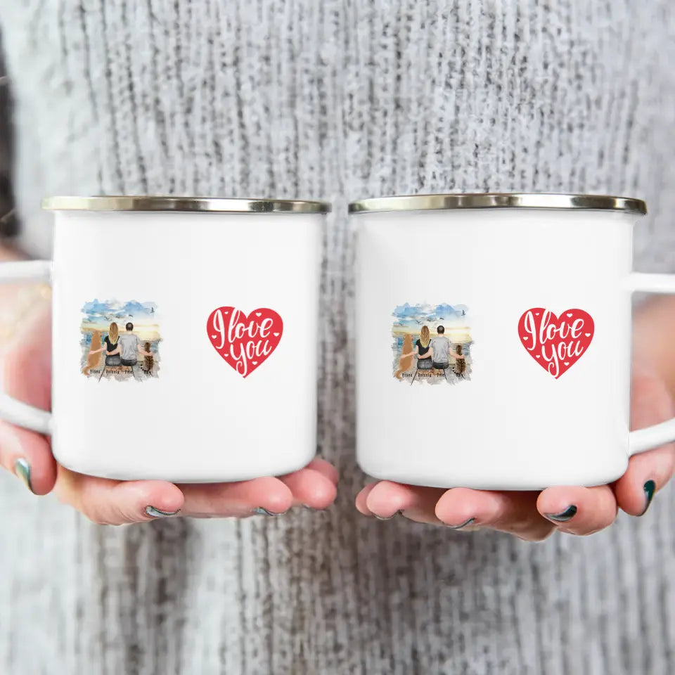 Personalisierte Tasse mit Pärchen und 1 Hund und 1 Katze