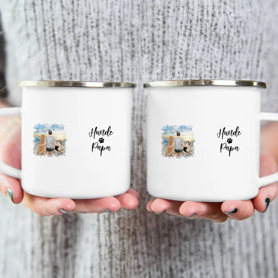 Personalisierte Tasse mit Hund und Mann (2 Hunde + 1 Mann)