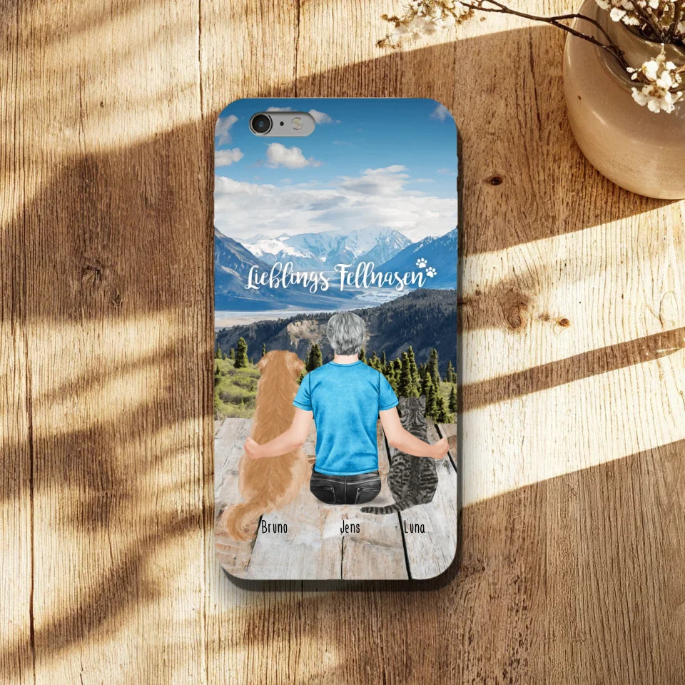 Personalisierte Handyhülle mit 1 Mann + 2 Hunde/Katzen