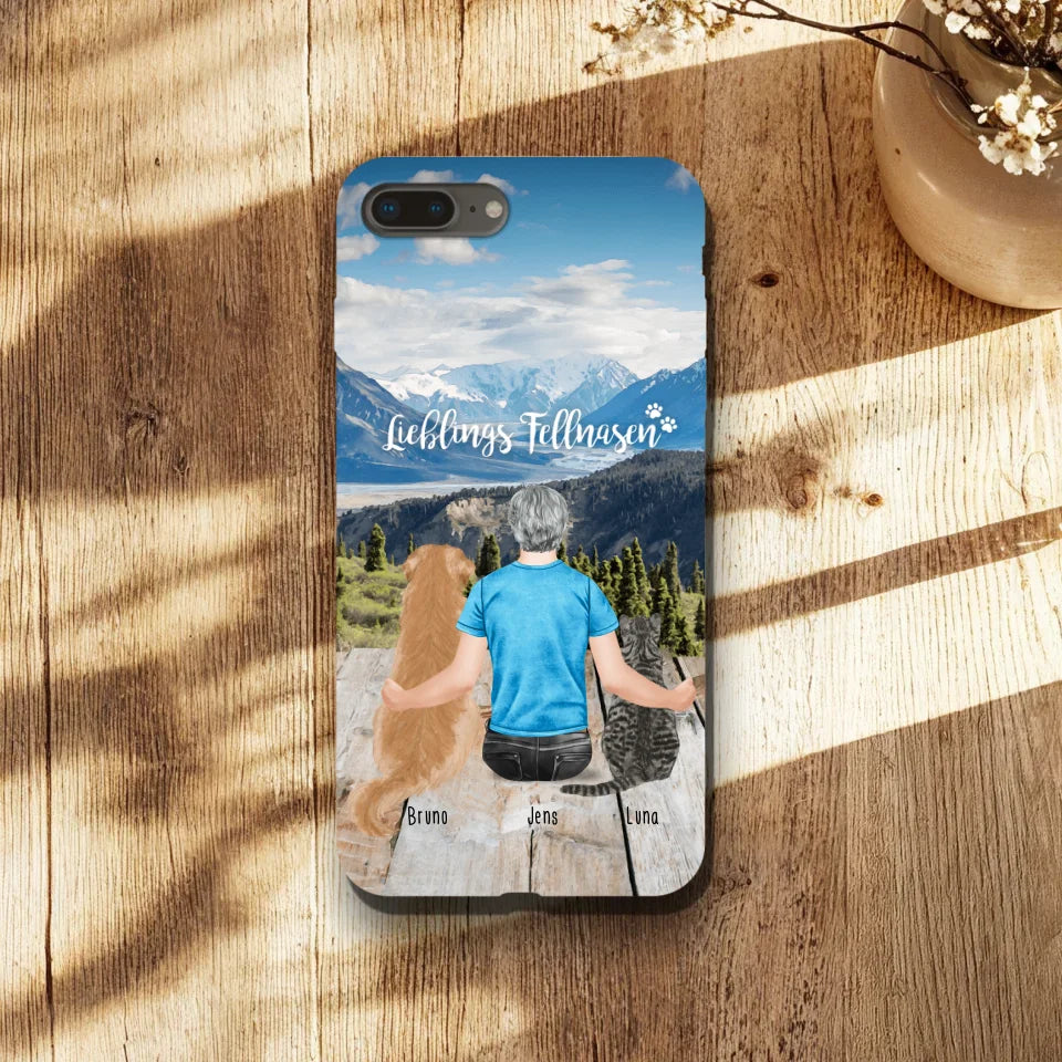 Personalisierte Handyhülle mit 1 Mann + 2 Hunde/Katzen