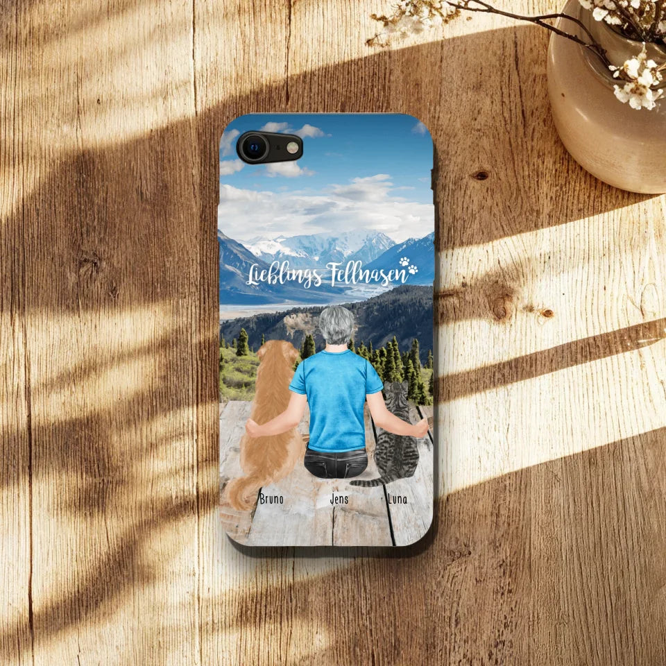Personalisierte Handyhülle mit 1 Mann + 2 Hunde/Katzen