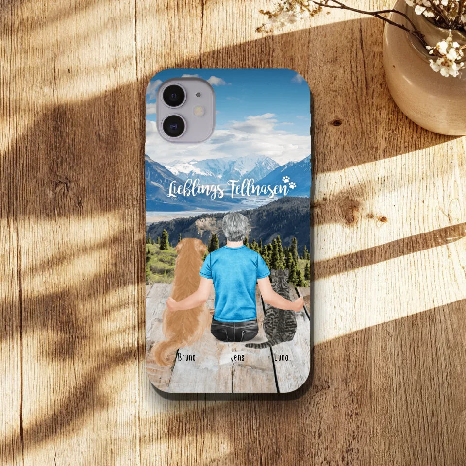 Personalisierte Handyhülle mit 1 Mann + 2 Hunde/Katzen