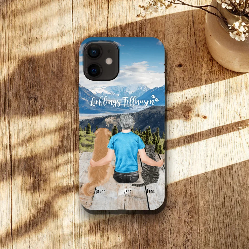 Personalisierte Handyhülle mit 1 Mann + 2 Hunde/Katzen