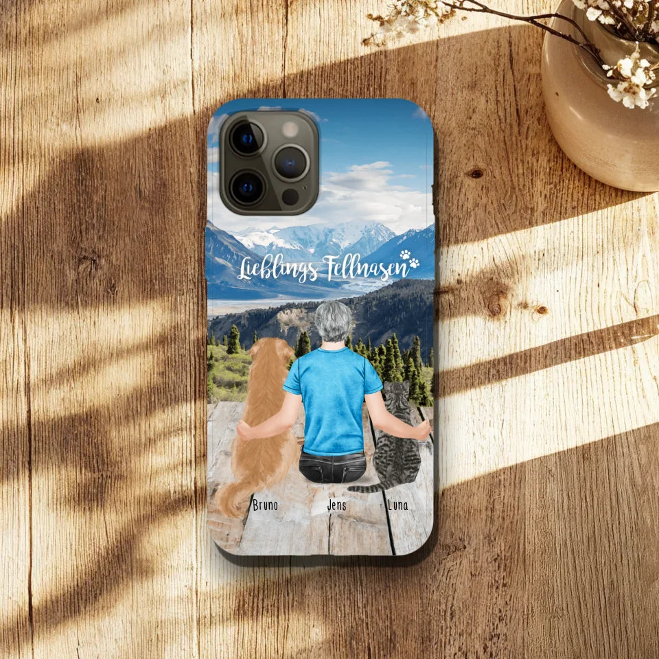 Personalisierte Handyhülle mit 1 Mann + 2 Hunde/Katzen