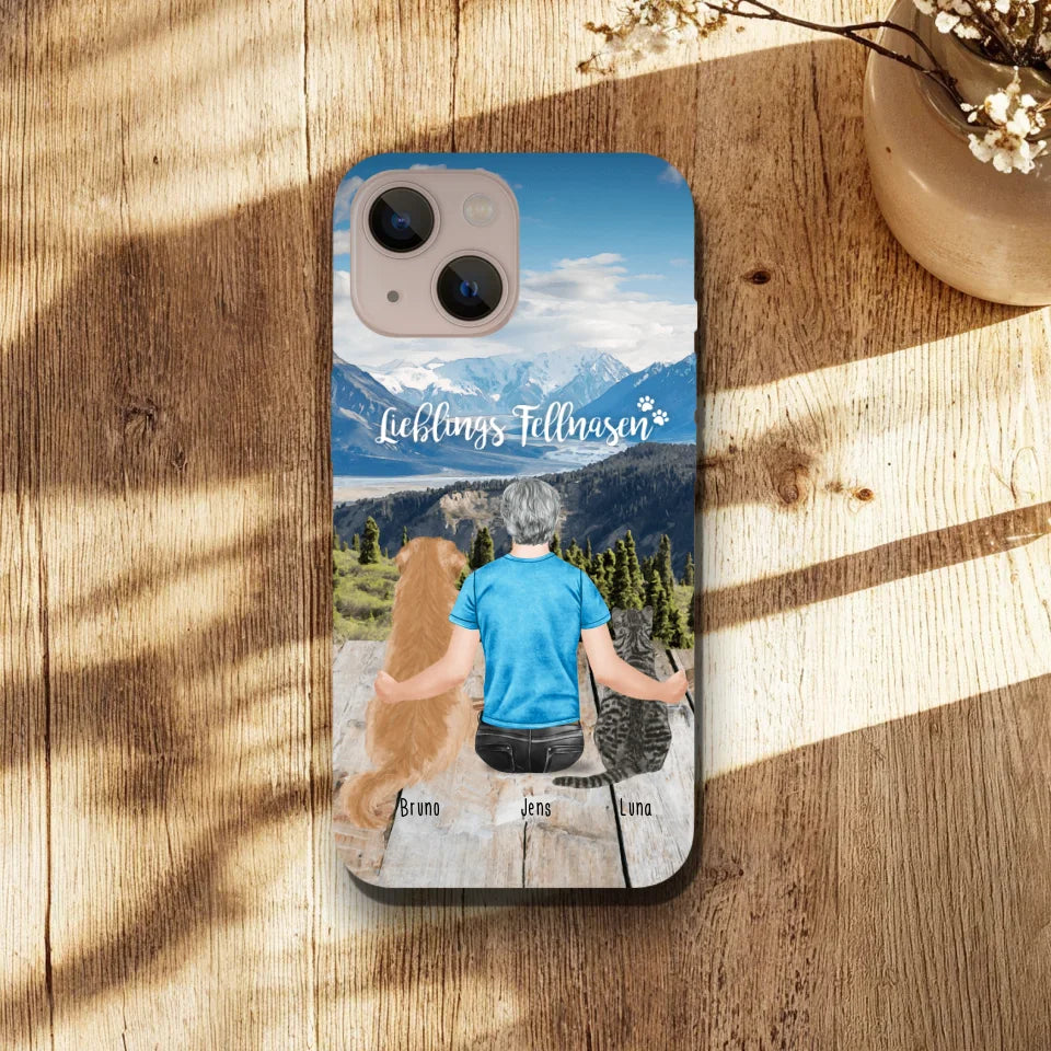 Personalisierte Handyhülle mit 1 Mann + 2 Hunde/Katzen