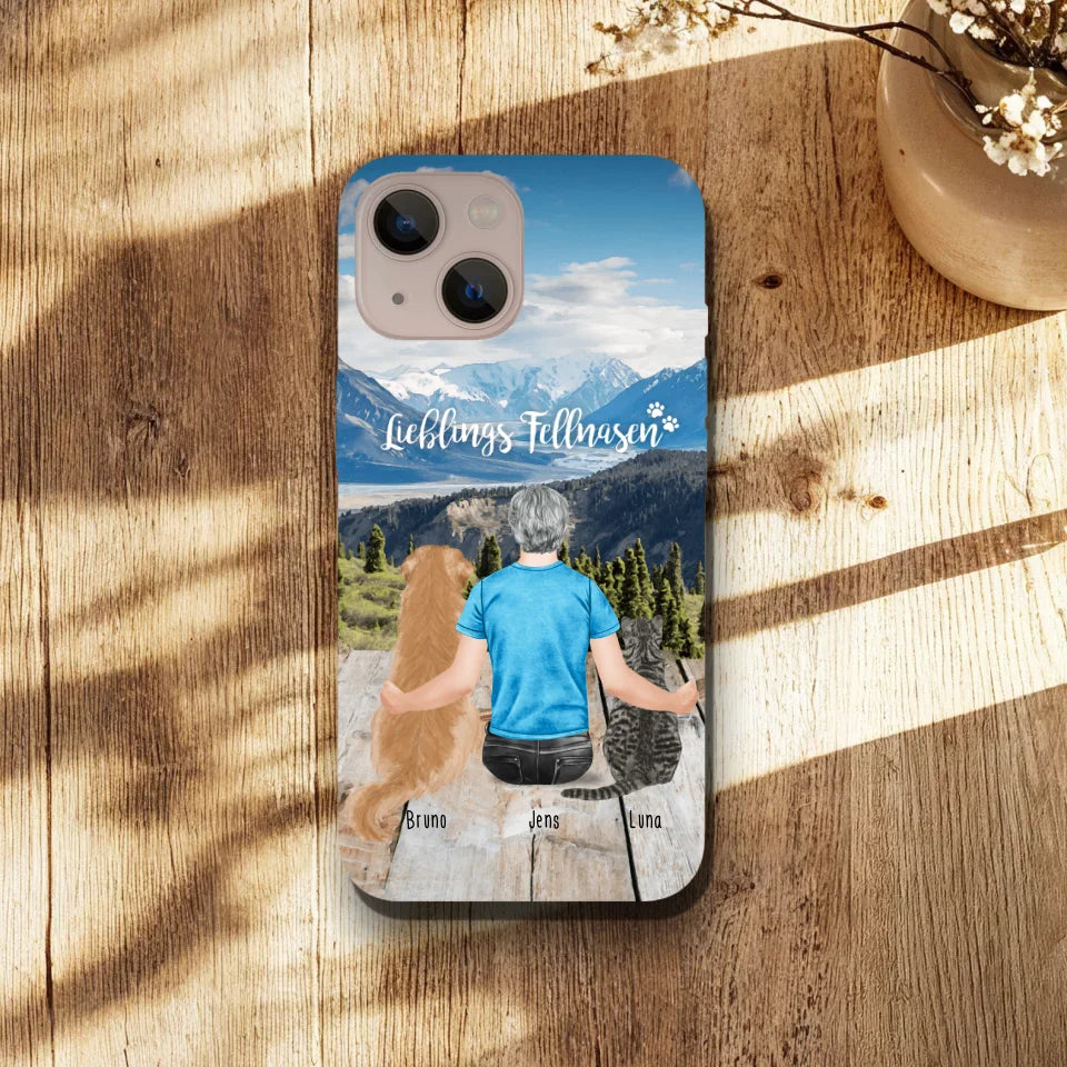 Personalisierte Handyhülle mit 1 Mann + 2 Hunde/Katzen