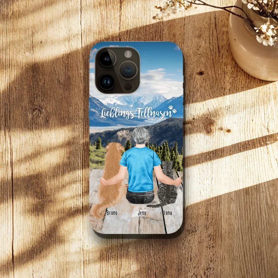 Personalisierte Handyhülle mit 1 Mann + 2 Hunde/Katzen