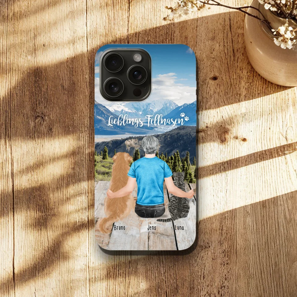 Personalisierte Handyhülle mit 1 Mann + 2 Hunde/Katzen