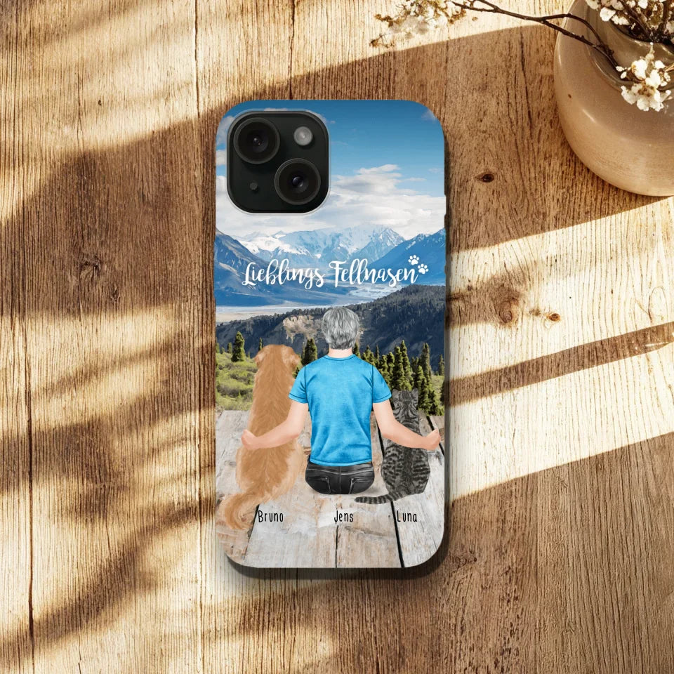 Personalisierte Handyhülle mit 1 Mann + 2 Hunde/Katzen