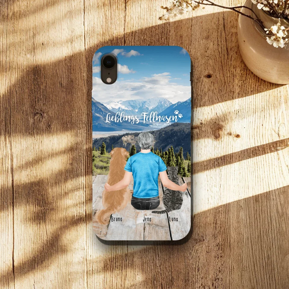 Personalisierte Handyhülle mit 1 Mann + 2 Hunde/Katzen