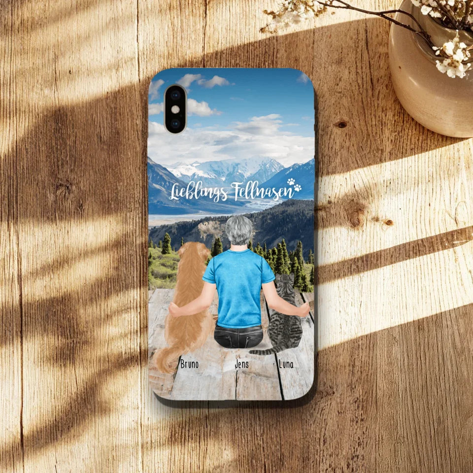 Personalisierte Handyhülle mit 1 Mann + 2 Hunde/Katzen