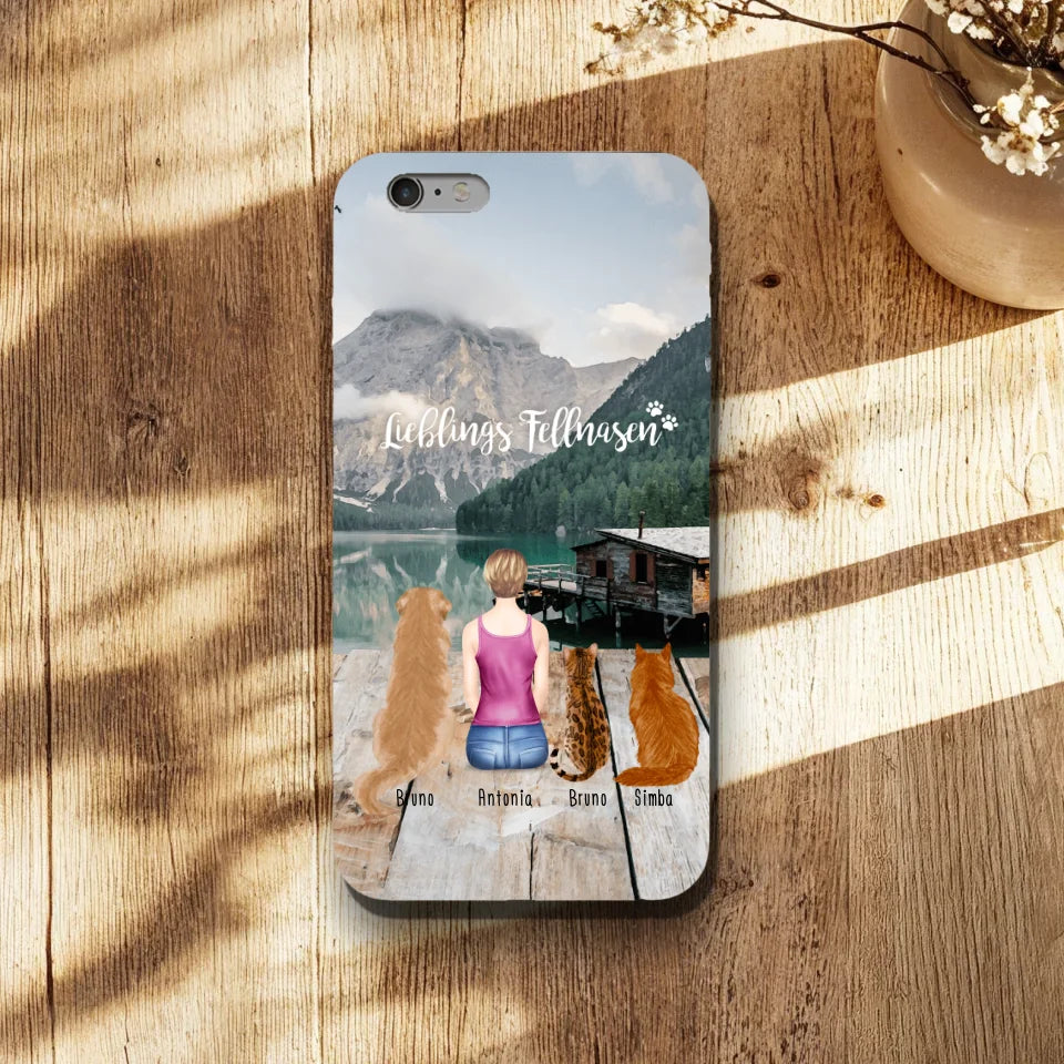 Personalisierte Handyhülle - 1 Frau + 3 Hunde/Katzen