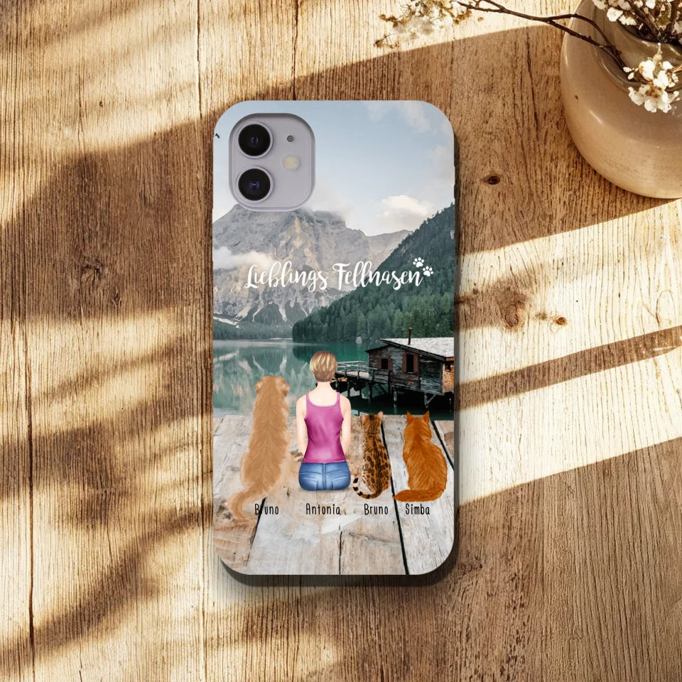 Personalisierte Handyhülle - 1 Frau + 3 Hunde/Katzen