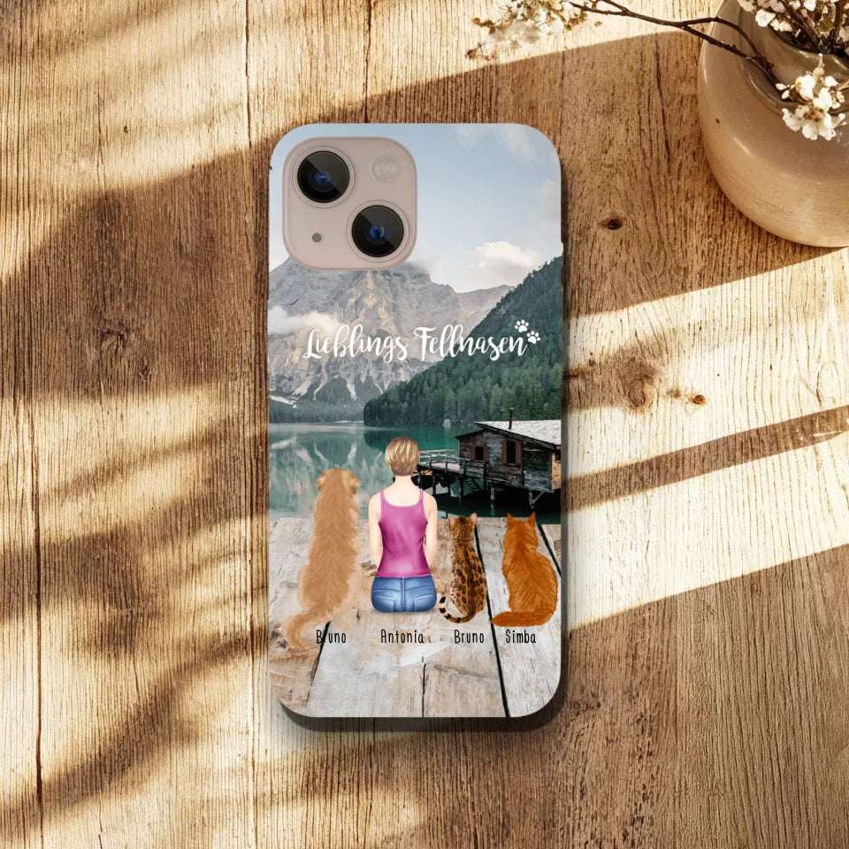 Personalisierte Handyhülle - 1 Frau + 3 Hunde/Katzen