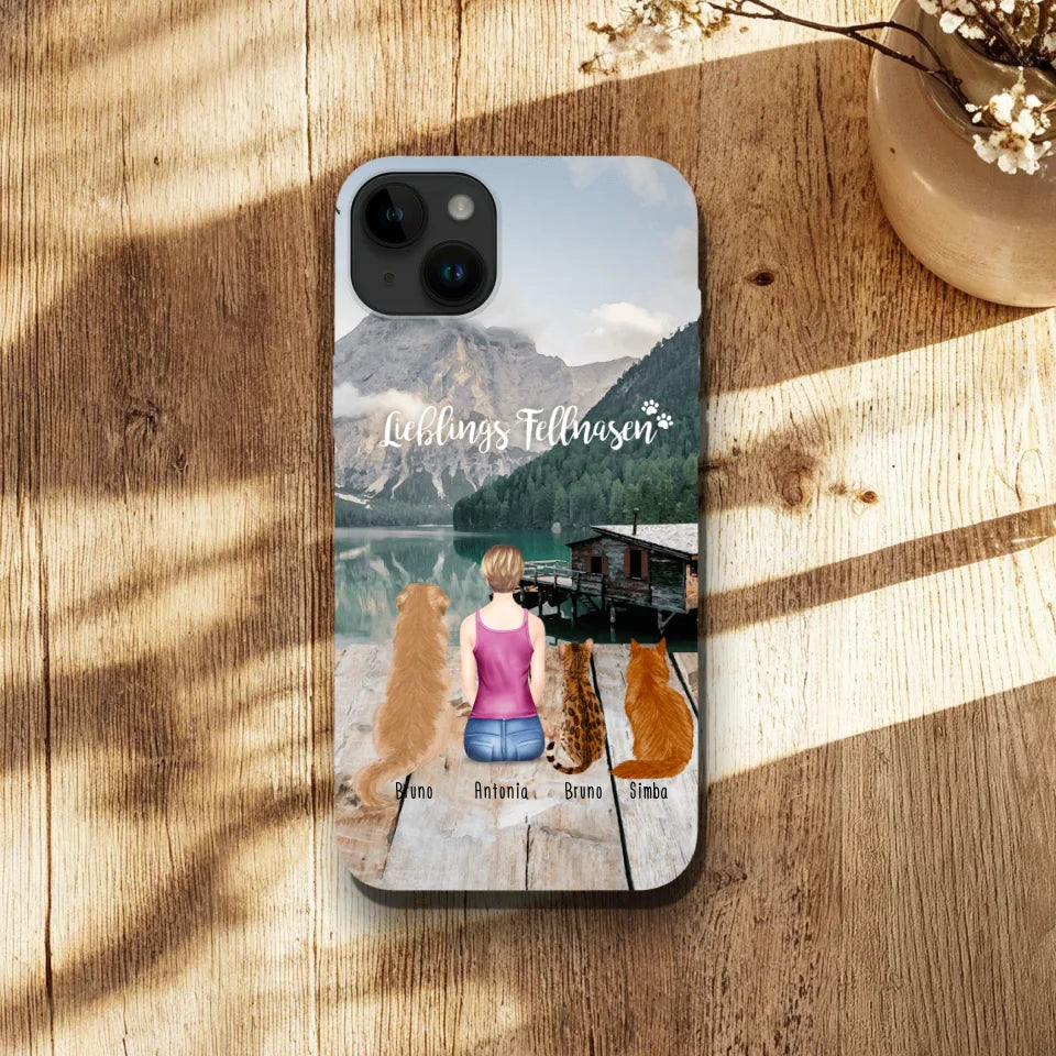 Personalisierte Handyhülle - 1 Frau + 3 Hunde/Katzen