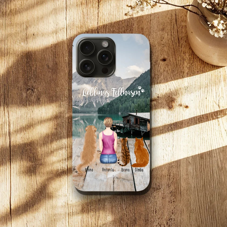 Personalisierte Handyhülle - 1 Frau + 3 Hunde/Katzen