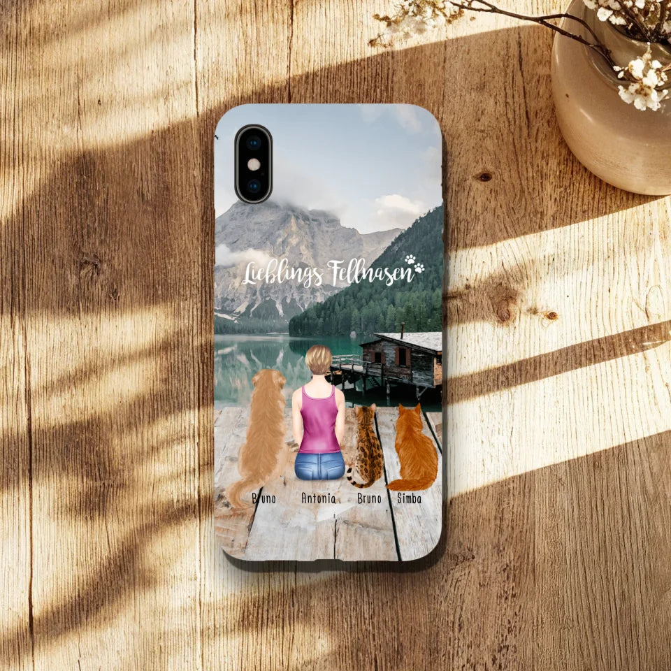 Personalisierte Handyhülle - 1 Frau + 3 Hunde/Katzen
